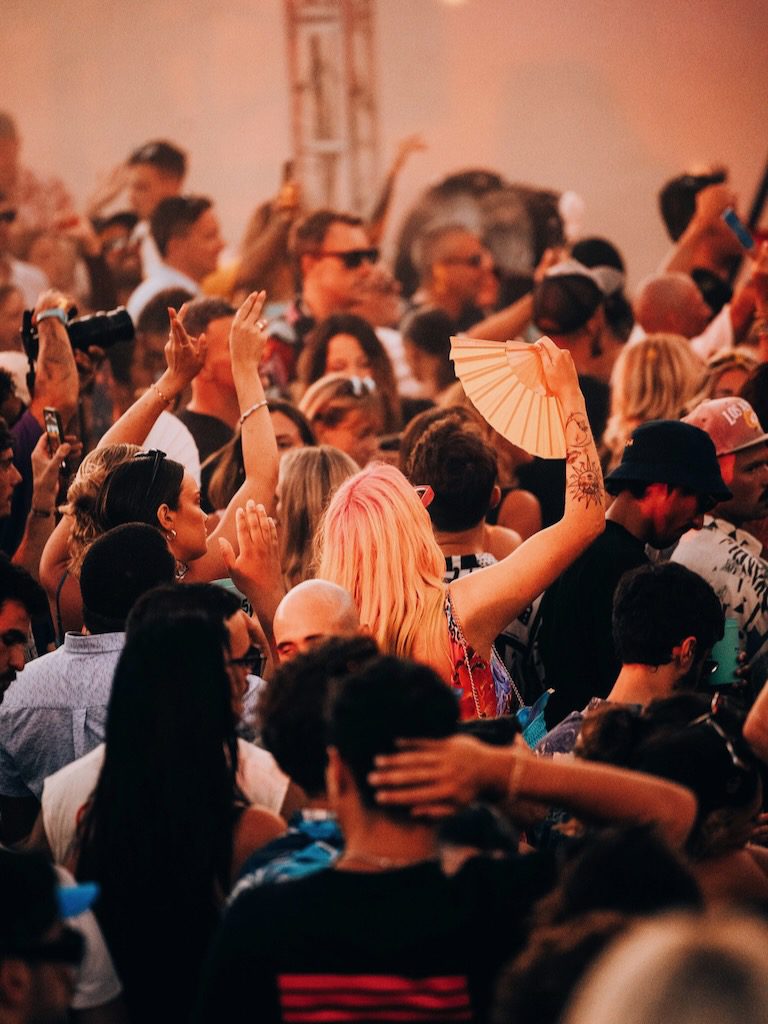 Festival crowd at golden hour